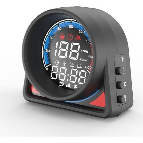 Affichage tête haute multifonctionnel avec compteur de vitesse numérique GPS (km/mph) et affichage LED, ainsi qu'une alarme de vitesse.