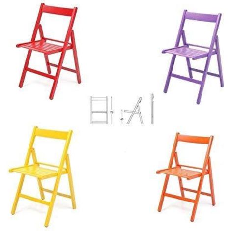 4 Sedie pieghevoli in legno colorate listellare ROSSO VIOLA GIALLO ARANCIONE