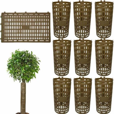 Juego de 10 protectores de tronco de árbol ajustables de plástico para plantas, protector de corteza para plántulas, 38 x 25 cm, color marrón (1/4)