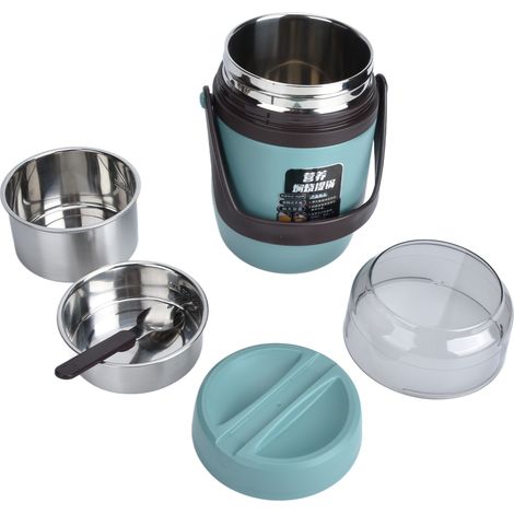 Dreistöckige, isolierte Lunchbox für Erwachsene, Thermoskanne aus Edelstahl 304, langlebiger Warmhaltebehälter, mintgrüner Luncheimer (1/5)