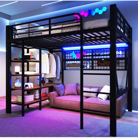 struttura letto 140x200 con LED metallo nero OKMYHOME (1/5)