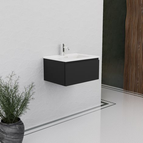 Inda - Meuble de salle de bain L.60 avec vasque noir brillant/mat (1/5)