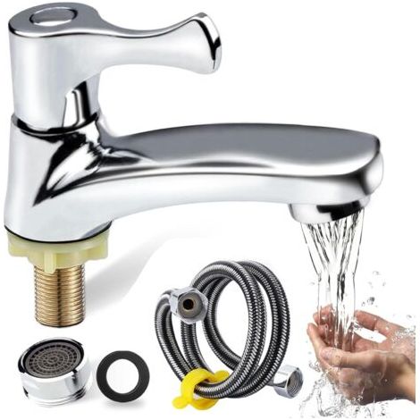 Robinet lave main eau froide Robinet eau froide uniquement Mitigeur salle de bain Robinets de lavabo pour salle de bain Mitigeur Lavabo avec Tuyau de Raccordement de 60 cm (1/5)