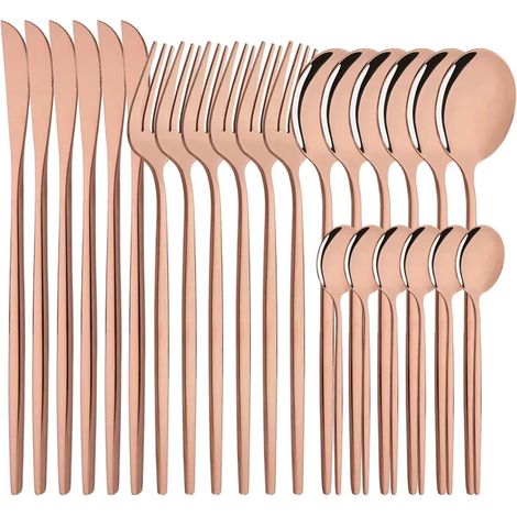 (Ensemble de 24 pièces) Couverts en acier inoxydable, couteau, fourchette et cuillère de style occidental (1/4)