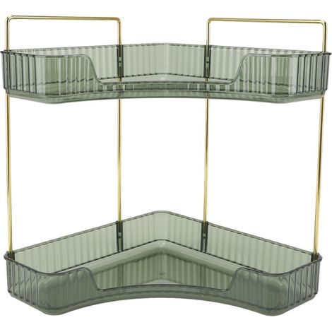 étagère rangement-Étagère Organisateur de Cosmétiques 2 Niveaux Angle Gain de Place en Métal et PP Couleur Vert Foncé (1/5)