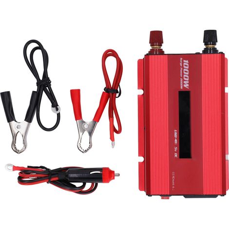 Onduleur solaire 1000W avec écran LED, convertisseur DC12V vers AC110V pour véhicule, pince crocodile incluse, alimentation électrique portable (1/5)