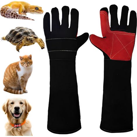 Gants anti-morsures pour animaux, 45 cm, gants de travail anti-morsures de reptiles pour la soudure, le jardinage, le travail avec les chats/chiens/oiseaux (noirs). (1/5)