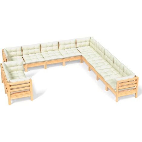 Maison Exclusive - 11-tlg. Garten-Lounge-Set mit Creme Kissen Mas (1/5)
