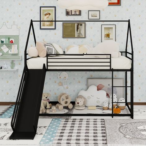 MEUBLIV Letto a castello 90x190 cm nero con scivolo, senza materasso (1/5)