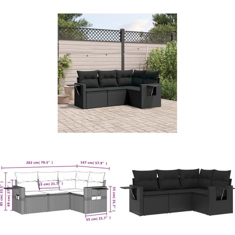 Salon de jardin 4 pcs avec coussins noir résine tressée - Ensemble Salon De Jardin - Meuble Extérieur - Résine Tressée - Rotin Synthétique - Mobilier De Jardin - Home & Living (1/3)