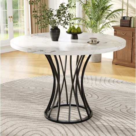 Tavolo da pranzo rotondo 80/80/76 cm in nero con piano effetto marmo e gambe in metallo (1/5)