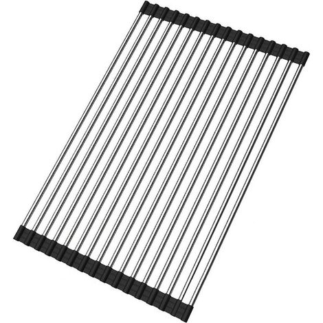 Egouttoir Rétractable - Tapis Égouttoir 45 x 30 cm - noir - Dessous de Plat Résistant à la Chaleur - Dessous de Casseroles - Tapis Évier (1/5)