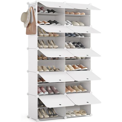 Meuble à Chaussures avec 10 Compartiments pour 40 Paires de Chaussures, Armoire à Chaussures en Plastique, Étagères de Rangement Portable Modulable avec Crochets Latéral pour Entrée/Salon, Mondeer