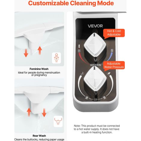 Pulvérisateur Bidet Non Électrique, Accessoire pour Bidet Toilette Ultra Fin de 7 mm, Pression d'Eau Réglable, Doubles Buses Rétractables, Eau Chaude et Froide, pour Lavage Arrière et Féminin (1/5)