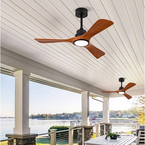 LED-Deckenventilator 107 x 107 x 36 cm, Metall/Holz Schwarz/Nussbaum, 6 Stufen – MEUBLIV (1/5)