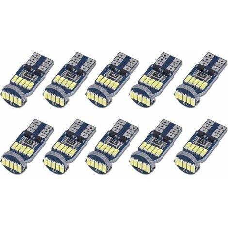 Lot de 10 ampoules LED T10 W5W 15SMD 4014 – Blanc 6000K – éclairage intérieur, coffre, plaque, feux de position – DC 12V (1/5)