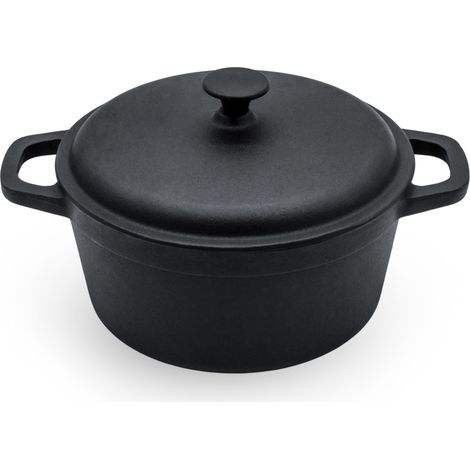Gusseisen Topf mit Deckel 20 cm - Grilltopf Eisentopf Kochtopf Schmortopf Bräter