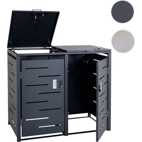 Habillage pour 2 poubelles HWC-E83 - abri pour poubelles Couverture pour poubelles - extensible 103x135x63cm - acier inoxydable (1/5)