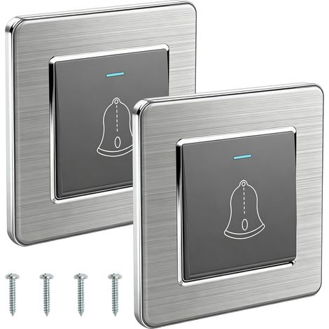 Gris,Lot de 2 boutons de sonnette - 86 x 86 mm - Avec vis - Pour porte d'entrée - Bouton de sonnette extérieur - 220 à 250 V - Interrupteur encastré - Pour l'extérieur (1/5)