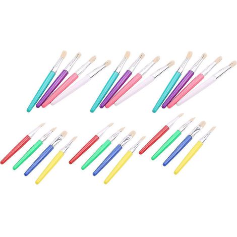 Pinceaux pour tout-petits 24 Pack, pinceaux préscolaires ronds et plats pour peinture lavable Ac (1/5)
