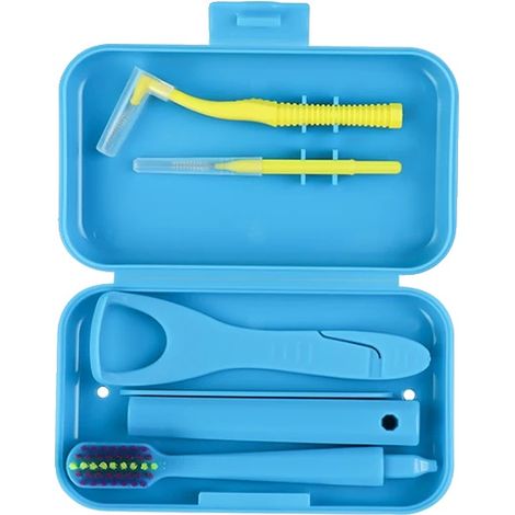 Kit per l'igiene dentale, spazzolino interdentale, raschietto per la lingua, blu (1/2)