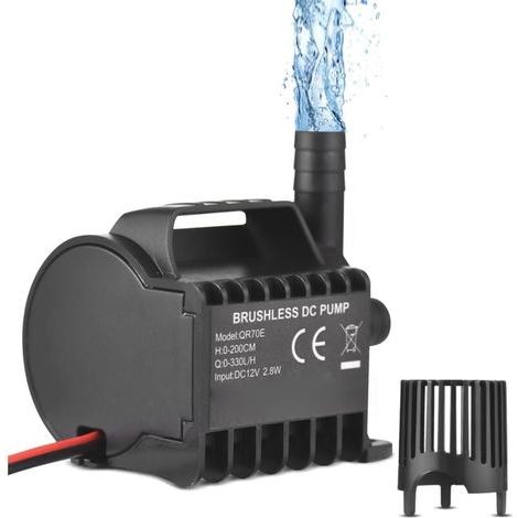 Pompe à eau submersible électrique 12 V 330 l/h, petite pompe de fontaine avec cordon de 50 cm et base à ventouse pour aquariums et étangs (1/4)