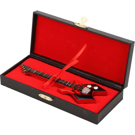 Mini basse miniature décorative classique, modèle de guitare miniature pour bureau ou chambre, rouge-noir. Collection d'instruments décoratifs classiques. Couleur : rougeâtre/noir. (1/5)