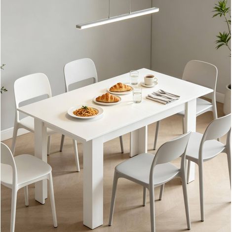 Mesa extensible de comedor 180 x 80 x 75 cm en MDF y acero blanco OKMYHOME (1/5)