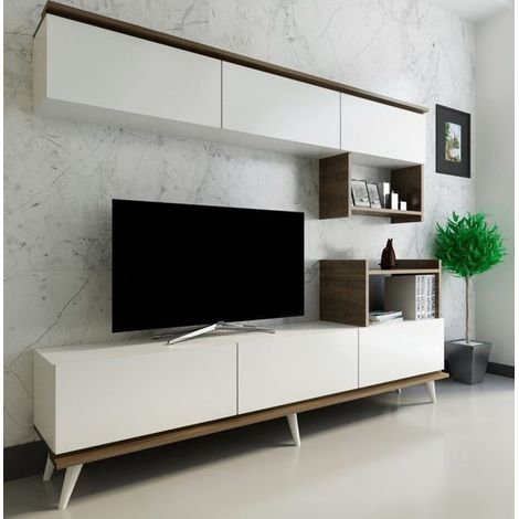 Conjunto mueble TV ARNETTI HAZAL blanco y nogal 180 cm (1/3)