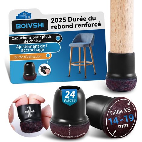 24 pièces Protection Pied de Chaise Silicone, Protection Pied de Chaise avec Feutre Protège Les sols des Rayures et sans Bruit, en Bois Dur et carrelage (1/5)