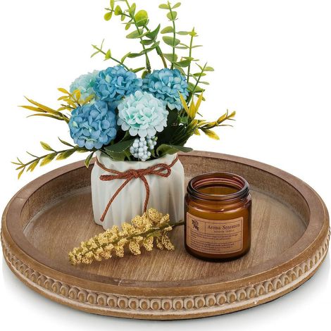Plateau De Service En Bois - Ronde 30 Cm - Pour Cuisine Salon Table Basse - Décoration Intérieure Organisateur De Comptoir - 1 Pièce