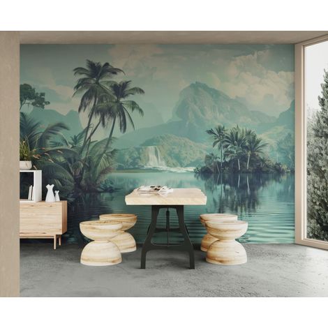 Papier peint paysage – Lac tropical calme et brumeux - 150 x 250 cm (1/2)