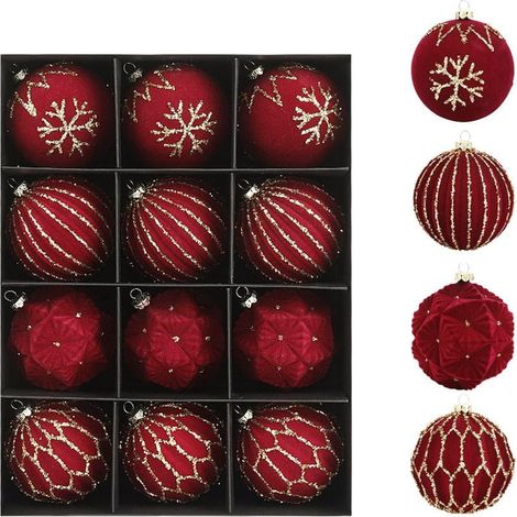 Boule De Noël - Velours Flocké Mat - 8 cm - Pour Arbre De Noël - 12 Pièces