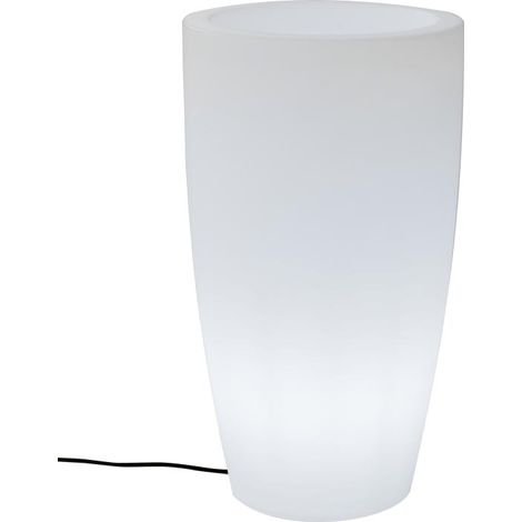 BAMBÚ 90 Macetero Alto y Redondo con Luz Para Plantas y Flores Muy Resistente. Luz Blanca Fría con Cable. Hecho de Polietileno en España (1/5)