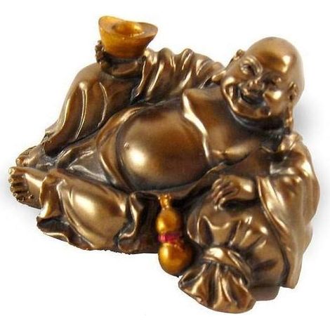 Statuette Bouddha Rieur de Chance - Statue Petit Bouddha Doré 7cm - Décoration Feng Shui - Objet Déco Zen Chinoise pour Intérieur, Salon, Bureau - Idée Cadeau Chine Asie Porte Bonheur