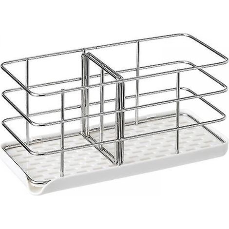 Organizer per lavello, organizer da cucina, porta spugna con vaschetta di scarico, organizer per lavello da cucina in acciaio inox, argento