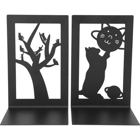 2 serre-livres en métal pour bureau, étagère, rangement de livres et documents, séparateur, fournitures de loisirs créatifs (arbre à chat Cat Planet) (1/5)