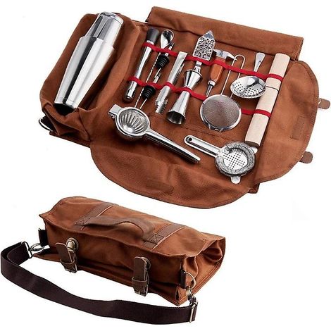 Sacoche de barman créative en toile, kit d'outils de barman comprenant un shaker à cocktails et un sac de rangement uniquement. (1/5)