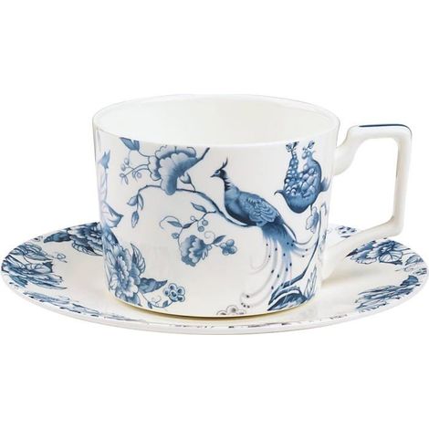 250Ml Bone China Tasse À Thé Et Soucoupe Set Pour 1,Tasse À Café Bleue Et Blanche Avec Assiette Set,Les Fleurs Britanniques [CA59] (1/5)