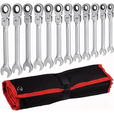 Jeu de 12 clés à cliquet, acier au chrome-vanadium CR-V(8-19 mm), clé réversible réglable à 180°,outils pour la réparation automobile, clés à molette (1/5)