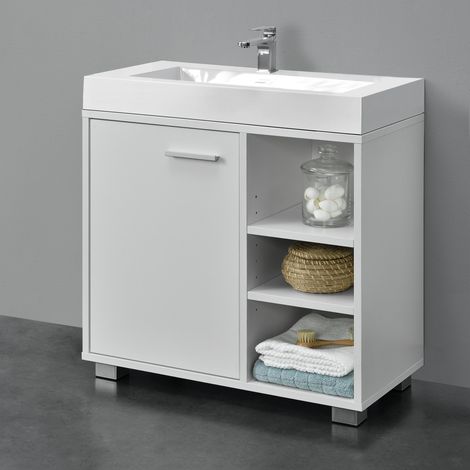 [En.Casa] – Meuble sous lavabo blanc 56 x 60 x 31 cm – Avec porte et 3 étagères réglables – Panneau de particules mélaminé – Montage simple