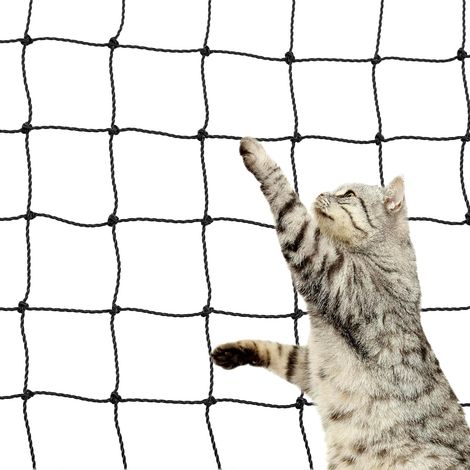 Filet de Protection Chat renforcé de Fil d'acier, avec kit de Fixation, 2x3m, Noir pour balcons, Portes extérieures et fenêtres