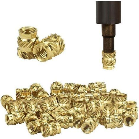50 pezzi di dadi in ottone con filettatura femmina, inserti filettati assortiti M3, antiossidante, anticorrosione, antideformazione - Oro (1/4)