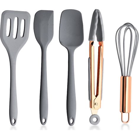 Spatule En Silicone - Set De 5 Ustensiles De Cuisine - Résistant À La Chaleur Jusqu'à 230 °C - Pour Pâtisserie Et Cuisson - 5 Pièces (1/5)