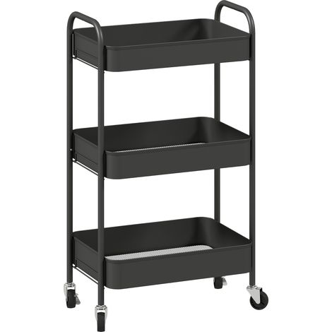 Desserte chariot de rangement cuisine 45 x 30,6 x 79 cm gain de place 3 plateaux pratique moderne compact en acier noir (1/5)