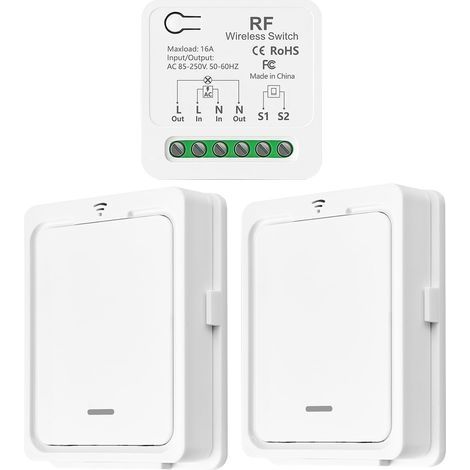 Interrupteur de lumière sans fil/Compatible avec les Interrupteurs Manuels, Récepteur à Relais de 10A et Télécommande, interrupteur marche/arrêt pour des lampes jusqu'à 1500 W (1/5)