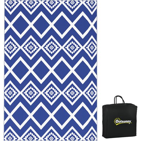 Blue and White Reversible Outdoor Rug for RVs, 182 x 274cm, Includes Convenient Carry Bag (1/5)