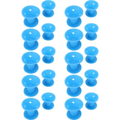 Lot de 20 bigoudis souples en silicone de différentes tailles, réutilisables, pour coiffer les cheveux des femmes (bleu). (1/5)