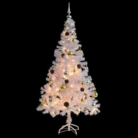 vidaXL Künstlicher Weihnachtsbaum mit Beleuchtung & Kugeln Weiß 150 cm (1/5)