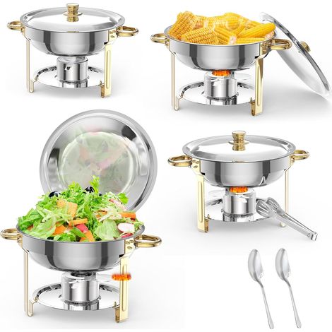 Chauffe‑plat 5 L inox doré lot de 4 réchaud à alcool démontable pour buffet et réception (1/5)